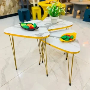 Mdf Wood Triangle Nesting Table With Metal Stand Set of 3 Round table Table Decoration Coffee Table