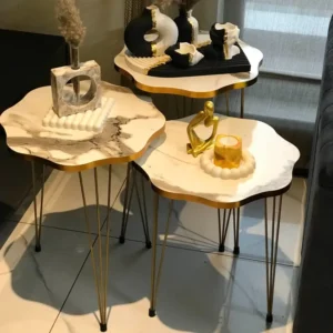 Mdf Wood Daisy Nesting Table With Metal Stand Set of 3 Round table Table Decoration coffee table